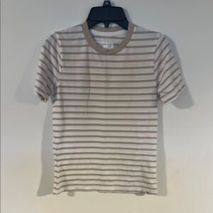 Abercrombie Kids Tan and White Striped Short Sleeve Tee